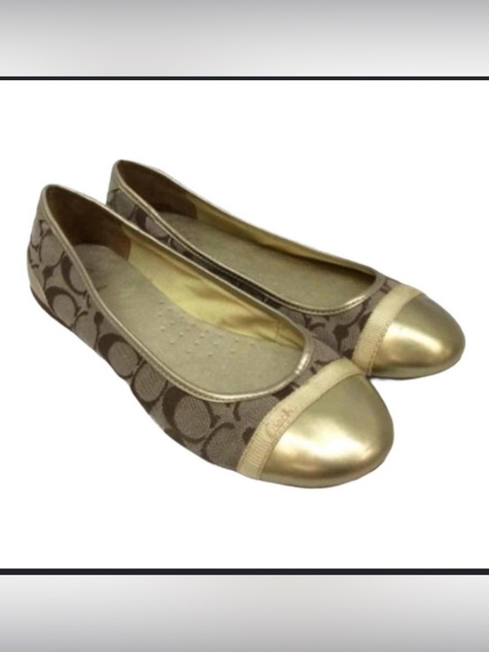Coach Shoes - Coach Women's Brown Signature Canvas Ballet Flats with Gold Cap Toe